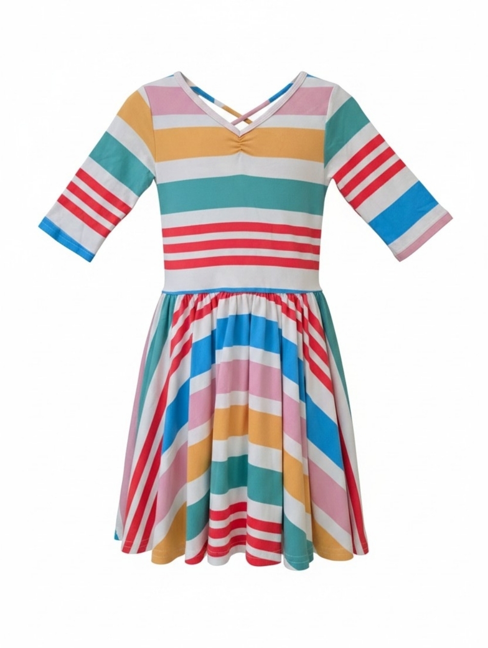 NWT! Dot Dot Smile Girls' Multi-Stripe Fit & Flare Dress - Pink, Teal, Yellow